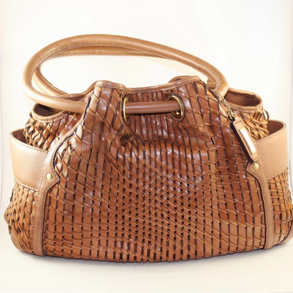Cole Haan Beautiful Woven Leather Shoulder Bag in Tan / Brown